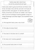 Vorschau - Arbeitsblätter - Leseverständnis Ferien/Urlaub, 5 Texte mit Fragen - Seite 1
