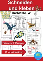 Vorschau - Mal- und Bastelvorlagen - Ausschneiden und kleben Buchstabe W - Wortschatz basteln Feinmotorik (Grundschule) - Deckblatt
