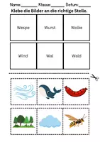 Vorschau - Lehrpläne/Lehrermaterial - Bilder an die richtige Stelle kleben Thema Buchstabe W - DaZ/DaF, Deutsch (Wortschatz) - Seite 1
