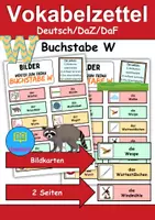 Vorschau - Arbeitsblätter - Vokabelzettel/Bildkarten Thema Buchstabe W - DaZ/DaF, Deutsch (Wortschatz) - Deckblatt