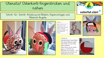 Vorschau - Stundenentwürfe - Utensilo/ Taschentuchhalter/ Osterkorb fingerstricken und nähen - Deckblatt