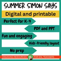 Vista previa - Juegos / Gamificación - "Simon says Summer" 20 cards, ESL, End of a year activity, ppt and pdf - página 1