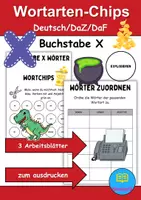 Vorschau - Mal- und Bastelvorlagen - Wortarten Chips Buchstabe X - DaZ/DaF, Deutsch (Nomen, Verben, Adjektive) - Deckblatt