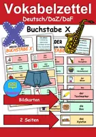 Vorschau - Mal- und Bastelvorlagen - Vokabelzettel/Bildkarten Thema Buchstabe X - DaZ/DaF, Deutsch (Wortschatz) - Deckblatt