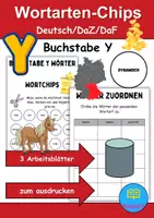 Vorschau - Mal- und Bastelvorlagen - Wortarten Chips Buchstabe Y - DaZ/DaF, Deutsch (Nomen, Verben, Adjektive) - Deckblatt
