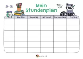 Vorschau - Arbeitsblätter - Stundenplan mit niedlichem Waschbär - Seite 1