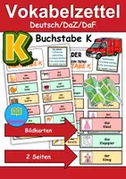 Vorschau - Mal- und Bastelvorlagen - Vokabelzettel/Bildkarten Thema Buchstabe K - DaZ/DaF, Deutsch (Wortschatz) - Deckblatt