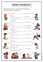 Vorschau - Arbeitsblätter - Present Progressive Worksheet - 2-fach differenziert (Englisch) - Seite 1