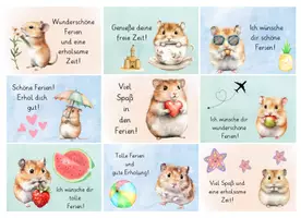 Vorschau - Mal- und Bastelvorlagen - Tierische Feriengrüße zum Schulschluss - Hamsterklasse - Seite 1