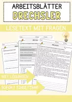 Vorschau - Arbeitsblätter - Drechsler Arbeitsblätter mit Fragen Lesetraining mit Lösungen Lesetext - Deckblatt