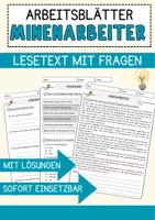 Vorschau - Arbeitsblätter - Minenarbeiter Arbeitsblätter mit Fragen + Lösungen Leseverstehen und Wortschatz - Deckblatt