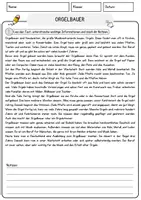 Vorschau - Arbeitsblätter - Orgelbauer Arbeitsblätter mit Fragen + Lösungen Leseverstehen und Wortschatz - Seite 1