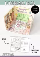 Vorschau - Mal- und Bastelvorlagen - Basteln Puppenhaus in 3D- Silvester - Deckblatt