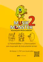 Vorschau - Arbeitsblätter - Musikmonster 2 – 14 Arbeitsblätter zum Ausmalen & Instrumente lernen | Musik Klasse 2–6 - Deckblatt
