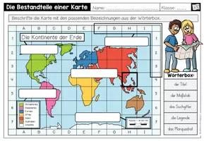 Vorschau - Arbeitsblätter - KARTENKUNDE - Die Bestandteile einer Karte (Arbeitsblatt 2-fach differenziert) - Seite 1