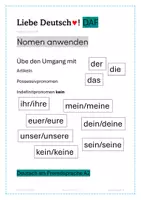 Vorschau - Stundenentwürfe - Nomen anwenden- Artikel, Possesivpronomen, kein/keine A2 - Deckblatt