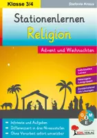 Vorschau - Arbeitsblätter - Stationenlernen Religion - Advent und Weihnachten | Differenziert in 3 Niveaustufen | Grundschule Klasse 3-4 mit Lösungen - Deckblatt
