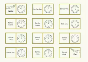 Voorbeeld - Spaans: Domino "¿Qué hora es?" - Pagina 1