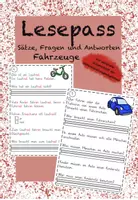 Vorschau - Arbeitsblätter - Lesepass Sätze, Frage und Antworten Fahrzeuge Satzverständnis - Deckblatt
