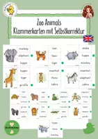 Vorschau - Stationenlernen - Klammerkarten mit Selbstkontrolle Zoo Animals - Deckblatt