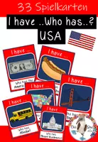 Vorschau - Spiele - USA - I have ... Who has ... ? 33 Spielkarten zum Thema: Welcome to America - Deckblatt
