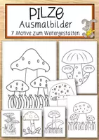 Vorschau - Mal- und Bastelvorlagen - Pilze Ausmalbilder 7 Motive zum Weitergestalten - Deckblatt