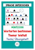 Vorschau - Arbeitsblätter - Wortarten bestimmen nach Montessori. Texte zum Thema: Weltall und Planeten - Deckblatt