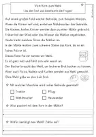 Vorschau - Arbeitsblätter - Vom Korn zum Mehl, Leseverständnis, Klasse 2, 3, 4 - Seite 1