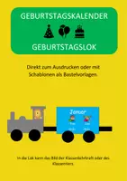 Vorschau - Mal- und Bastelvorlagen - Geburtstagskalender: Zug - Lok mit 12 Waggons - Deckblatt