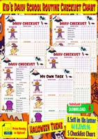 Aperçu - Feuilles d'exercices - Kid’s Daily School Routine Checklist Chart – Halloween Theme - Page de couverture
