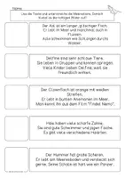 Vorschau - Arbeitsblätter - Meerestiere, Lesen & Kleben, Sätze zu Bildern schreiben, Klasse 1, 2 - Seite 1