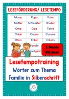 Vorschau - Unterrichtsreihen - Lesetempotraining. Silbenschrift. Thema: Familie - Deckblatt