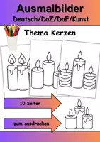 Vorschau - Arbeitsblätter - Ausmalbilder Thema Kerzen - Grundschule - Bastelvorlagen - Deckblatt