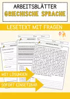 Vorschau - Arbeitsblätter - Griechische Sprache Arbeitsblätter mit Fragen + Lösungen Leseverstehen und Wortschatz - Deckblatt