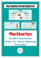 Vorschau - Poster - Runden, Quersumme, Punkt- vor- Strich- Rechnung, Primzahlen. Merkkarte - Deckblatt