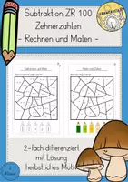 Vorschau - Arbeitsblätter - Rechnen und Malen Herbst Zehnerzahlen Subtraktion differenziert - Deckblatt