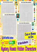 Aperçu - Feuilles d'exercices - Mystery Mosaic: Hidden Characters Color by Number for Kids - Page de couverture