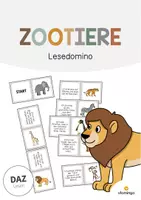 Vorschau - Stationenlernen - Zootiere: Lesedomino (Spiel für den DaZ-, DaF- und Deutschunterricht) - Deckblatt