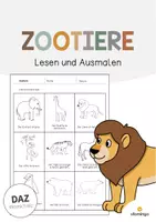 Vorschau - Arbeitsblätter - Zootiere: Lesen und Ausmalen 2 (Arbeitsblatt für den DaZ-, DaF- und Deutschunterricht) - Deckblatt