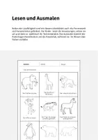 Vorschau - Arbeitsblätter - Zootiere: Lesen und Ausmalen 2 (Arbeitsblatt für den DaZ-, DaF- und Deutschunterricht) - Seite 1