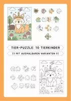 Vorschau - Mal- und Bastelvorlagen - Puzzle: 10 Tierkinder | Bunt & zum Ausmalen | 12 & 48 Teile - Deckblatt