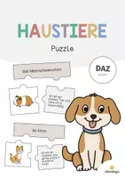 Vorschau - Stationenlernen - Haustiere: Puzzle (Spiel für den DaZ-, DaF- und Deutschunterricht) - Deckblatt