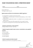 anteprima - Compiti in classe/Test - Esame: L'evoluzione dell'uomo le prime specie umane - Pagina 1