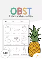 Vorschau - Arbeitsblätter - Obst: Lesen und Ausmalen 2 (Arbeitsblatt für den DaZ-, DaF- und Deutschunterricht) - Deckblatt