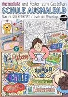 Vorschau - Mal- und Bastelvorlagen - Ausmalbild "Schule" in quer / Schulstart / Arbeitsunterlage / Mut-Poster - Deckblatt