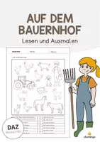 Vorschau - Arbeitsblätter - Bauernhof: Lesen und Ausmalen 1 (Arbeitsblatt für den DaZ-, DaF- und Deutschunterricht) - Deckblatt
