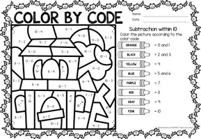 Vorschau - Arbeitsblätter - Color by code - Subtraction within 10 (Halloween) - Seite 3