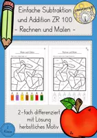 Vorschau - Arbeitsblätter - Rechnen und Malen Herbst Addition und Subtraktion Zahlenraum 100 differenziert - Deckblatt