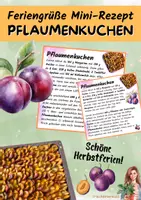 Vorschau - Mal- und Bastelvorlagen - Mini-Rezept für Pflaumenkuchen als Feriengruß Herbst ab 2. Klasse - Deckblatt