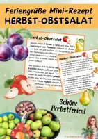 Vorschau - Mal- und Bastelvorlagen - Mini-Rezept Herbst-Obstsalat Feriengruß Klasse 2 bis Klasse 6 - Deckblatt
